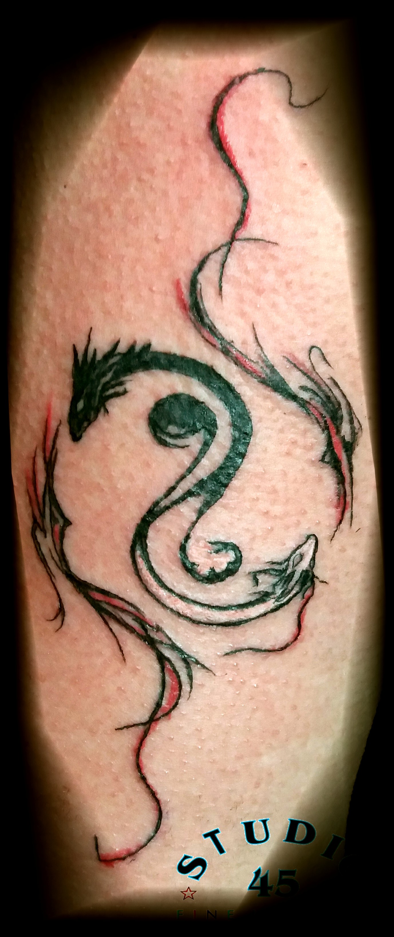 Yin-Yang Drachen Tattoo im Black and Grey und Color Stil Recklinghausen STUDIO 45