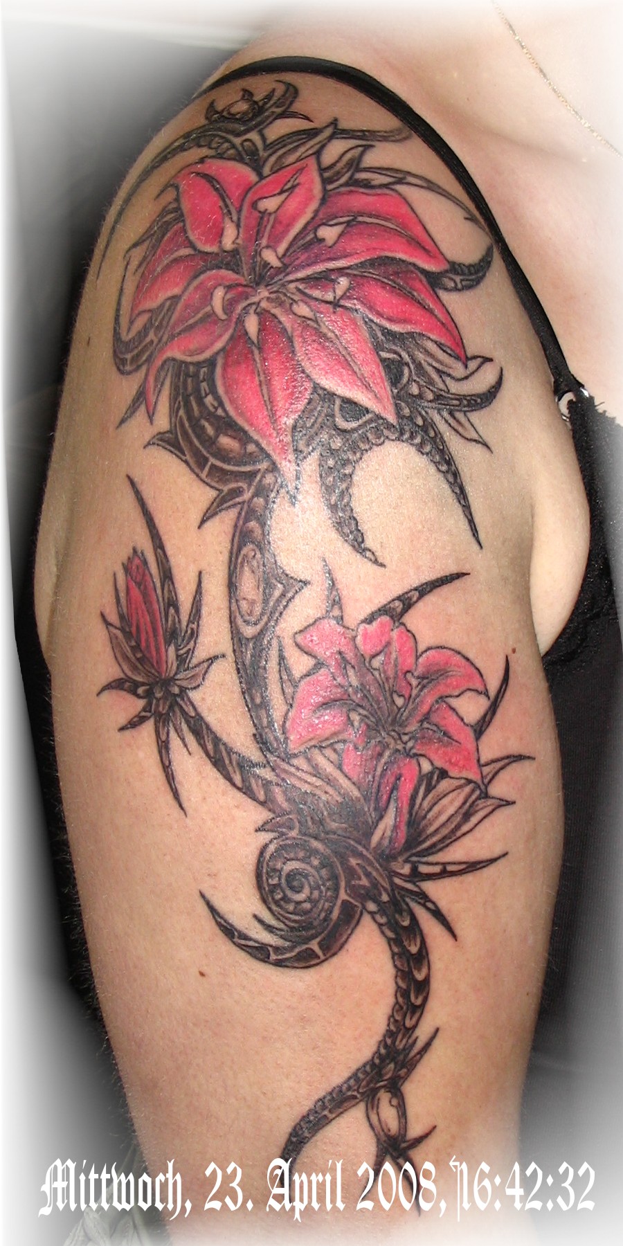 Old-School Flower-Ornament Custom Tattoo
